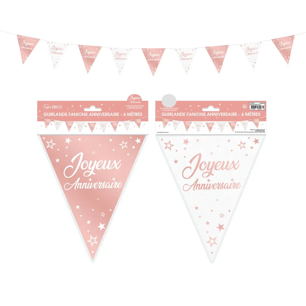 Guirlande Fanions Métallique ''Joyeux Anniversaire'' - Rose Gold