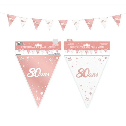 Guirlande Fanions Métallique ''80 Ans'' - Rose Gold