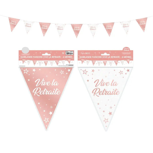 Guirlande Fanions Métallique ''Vive la Retraite'' - Rose Gold