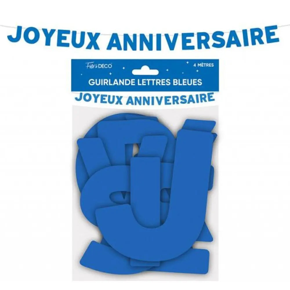 Guirlande Lettres 4m ''Joyeux Anniversaire'' - Bleu