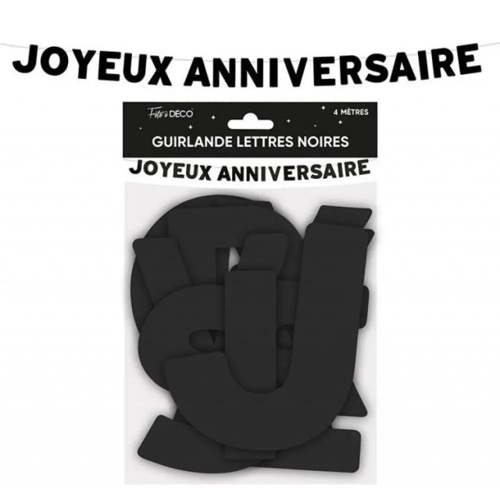 Guirlande Lettres 4m ''Joyeux Anniversaire'' - Noir