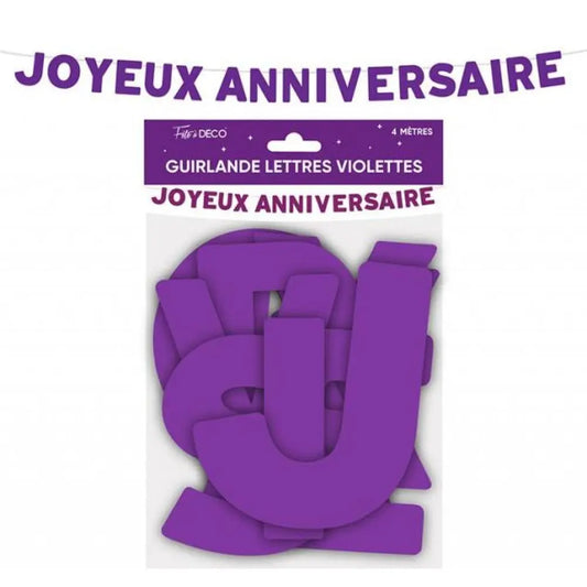 Guirlande Lettres 4m ''Joyeux Anniversaire'' - Violet