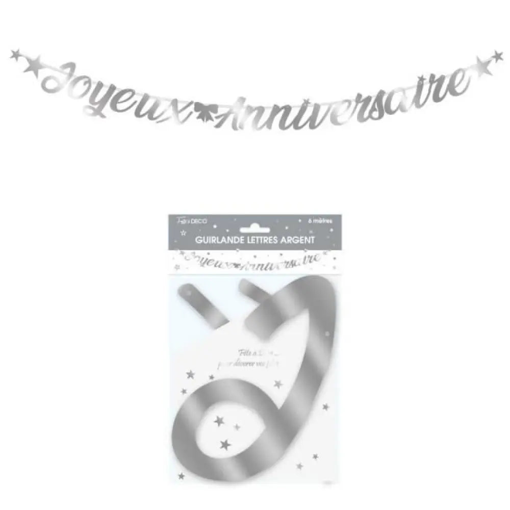 Guirlande Lettres Métallique 6m ''Joyeux Anniversaire'' - Argent