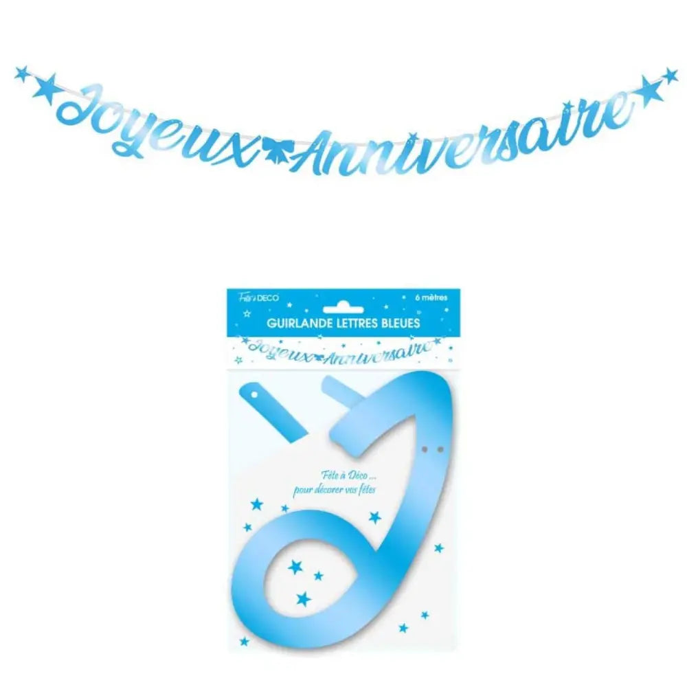 Guirlande Lettres Métallique 6m ''Joyeux Anniversaire'' - Bleu
