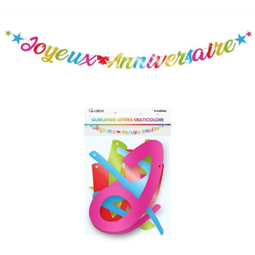Guirlande Lettres Métallique 6m ''Joyeux Anniversaire'' - Multicolore