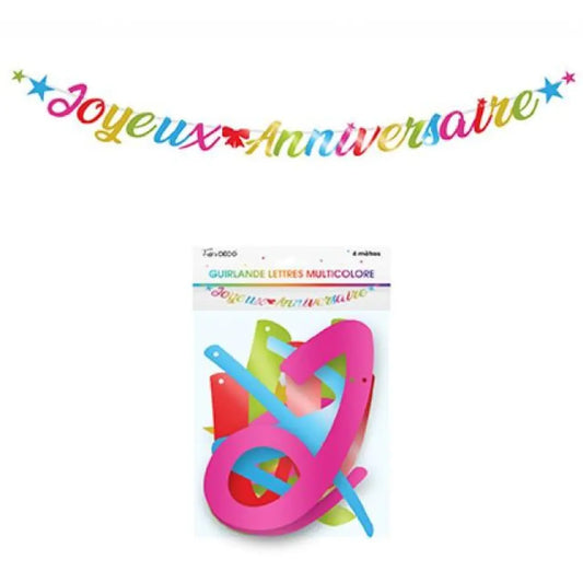 Guirlande Lettres Métallique 6m ''Joyeux Anniversaire'' - Multicolore