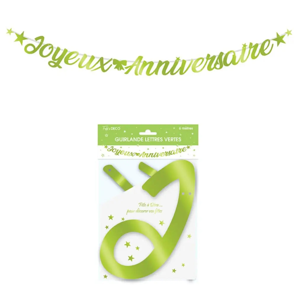 Guirlande Lettres Métallique 6m ''Joyeux Anniversaire'' - Vert