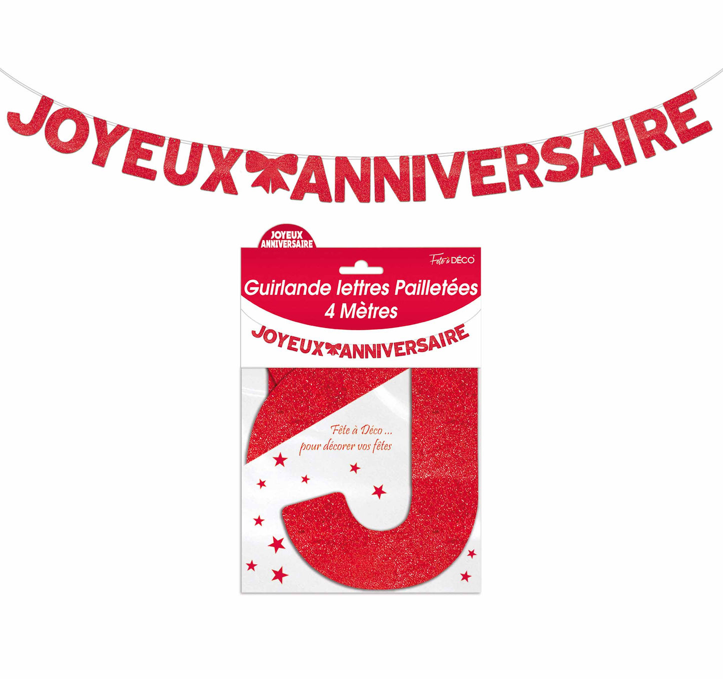 Guirlande Lettres pailletées 4 mètres Joyeux Anniversaire Couleur