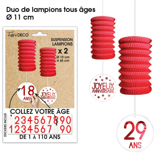 2 Suspensions Lampions - Rouge