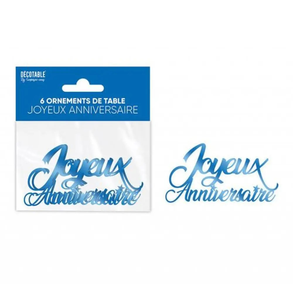 6 Ornements de Table ''Joyeux Anniversaire" - Bleu