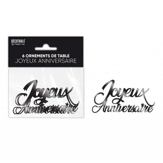 6 Ornements de Table ''Joyeux Anniversaire" - Noir