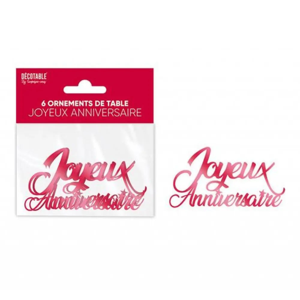 6 Ornements de Table ''Joyeux Anniversaire" - Rouge