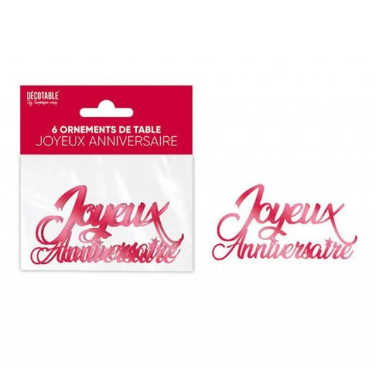 6 Ornements de Table ''Joyeux Anniversaire" - Rouge