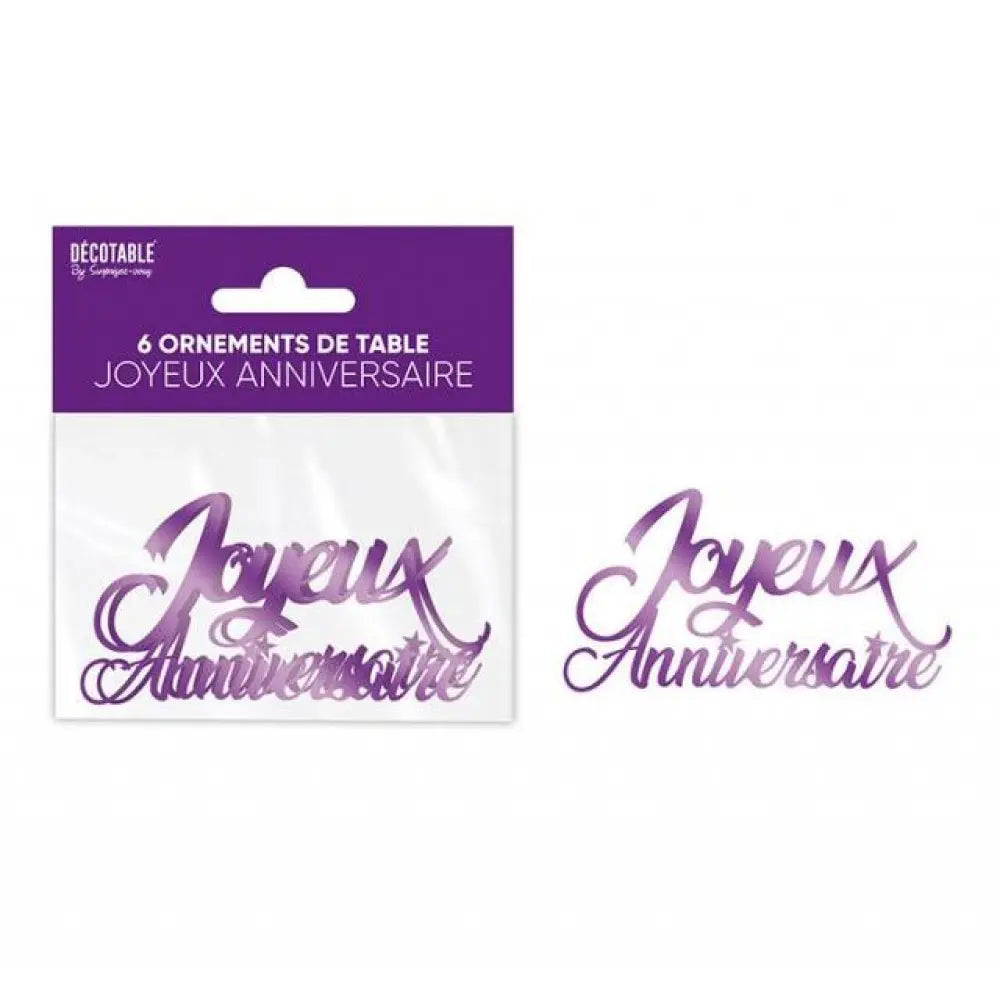 6 Ornements de Table ''Joyeux Anniversaire" - Violet