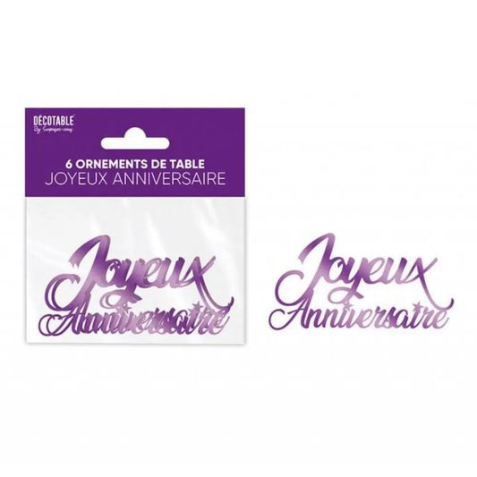 6 Ornements de Table ''Joyeux Anniversaire" - Violet