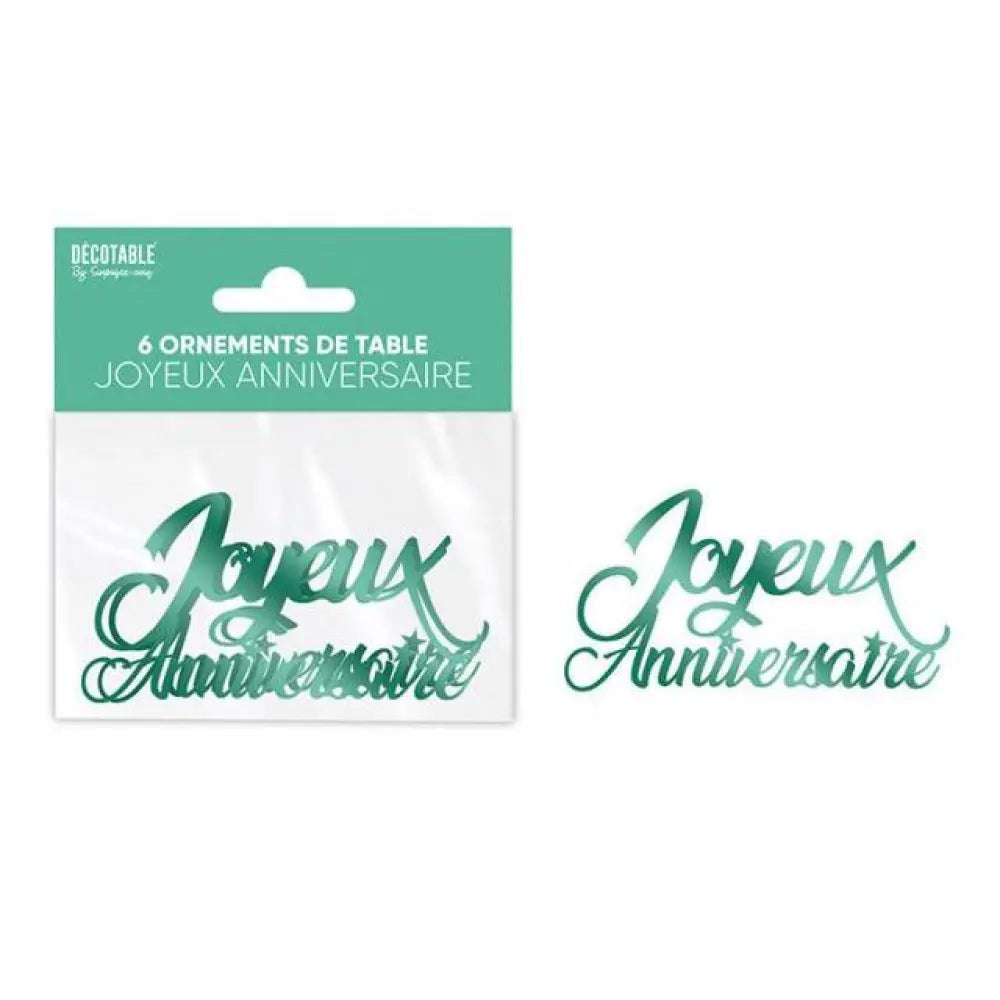 6 Ornements de Table ''Joyeux Anniversaire" - Vert