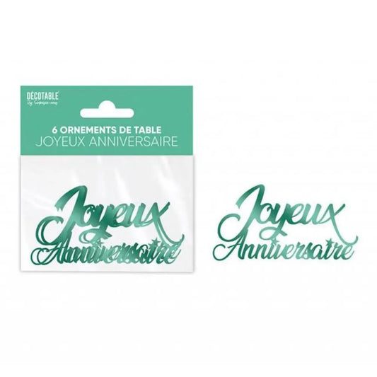 6 Ornements de Table ''Joyeux Anniversaire" - Vert