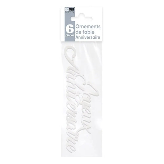 6 Ornements de Table ''Joyeux Anniversaire'' - Blanc
