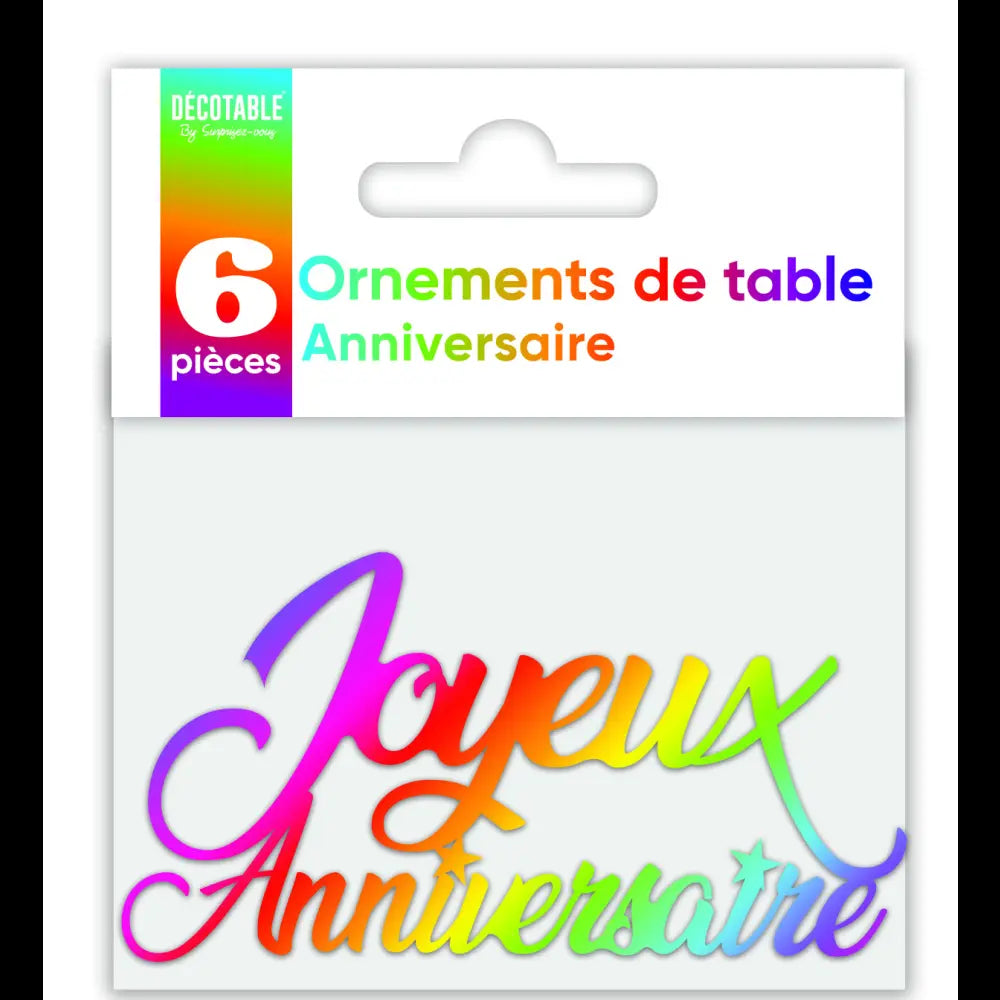 Ornement de table x 6 Multicolore : Joyeux anniversaire