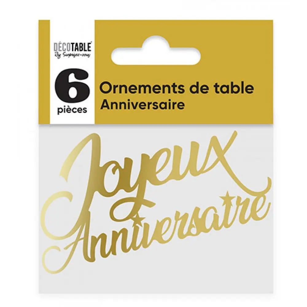 6 Ornements de Table ''Joyeux Anniversaire" - Or Métallisé