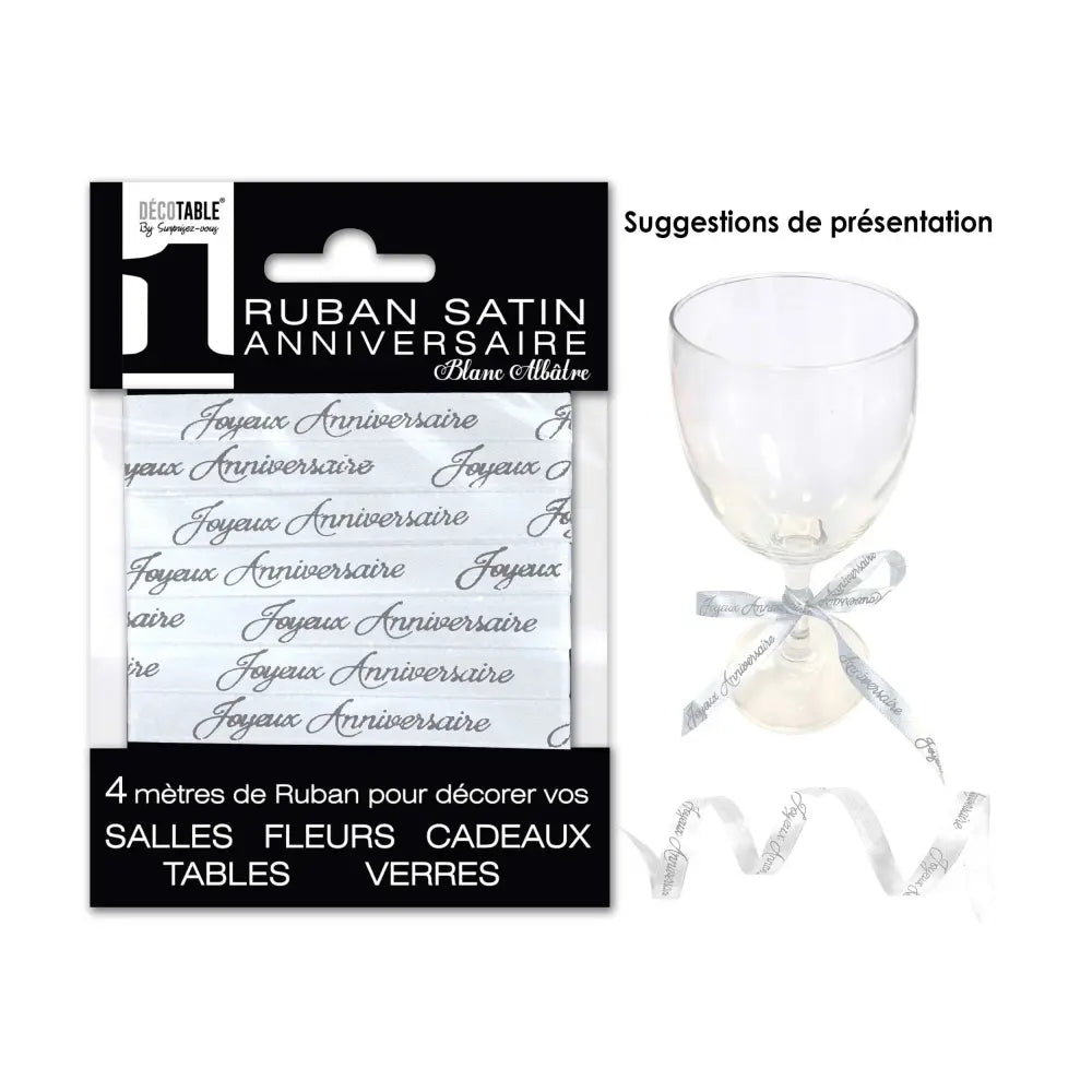 Ruban Satin ''Joyeux Anniversaire'' 4m - Blanc