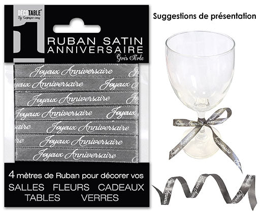 Ruban satin Joyeux Anniversaire 4 mètres