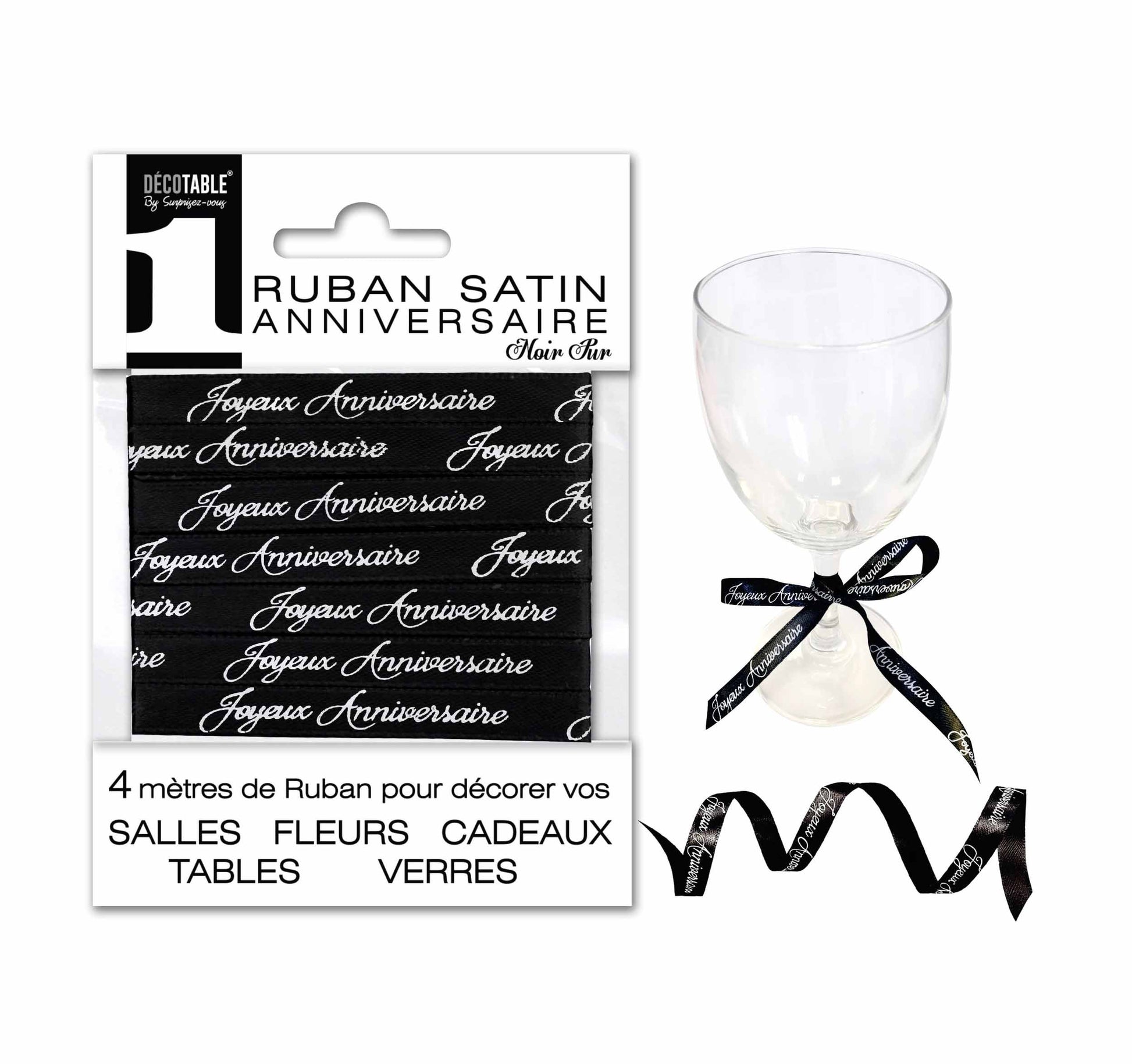 Ruban satin Joyeux Anniversaire 4 mètres