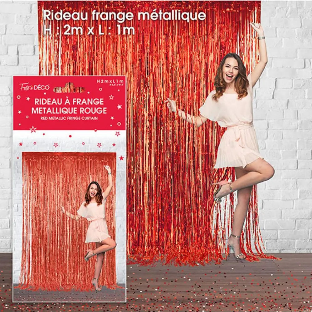 Rideau Franges Holographique - Rouge