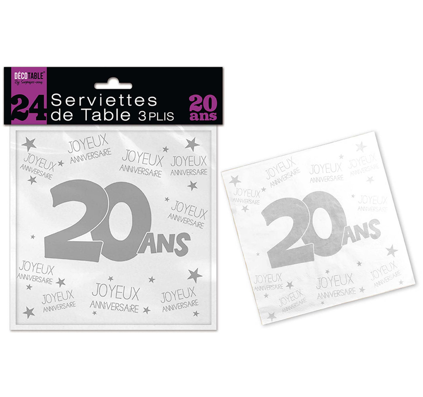 24 Serviettes de Table à l'âge 3 plis