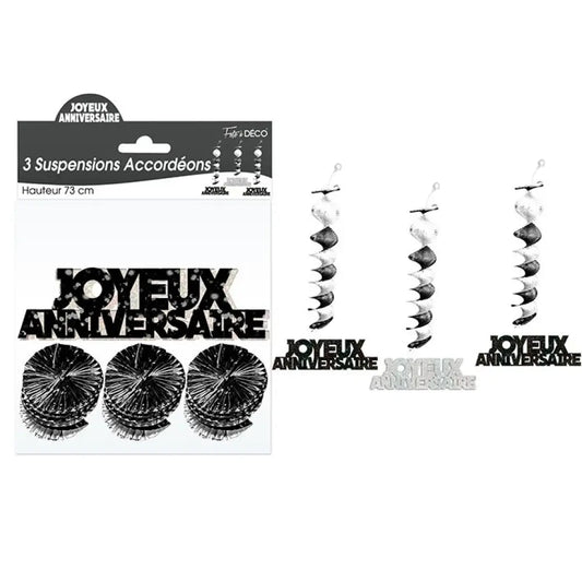 3 Suspensions Accordéons ''Joyeux Anniversaire'' - Noir