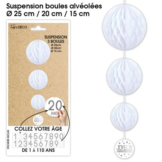 Suspension 3 Boules - Blanc