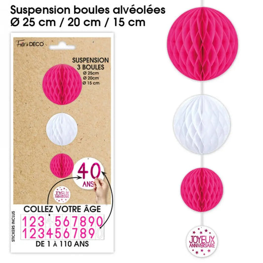 Suspension 3 Boules - Fuchsia