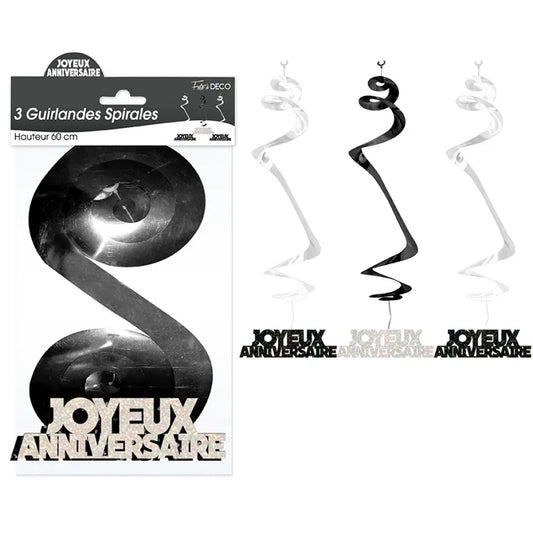 3 Guirlandes Spirales - Noir