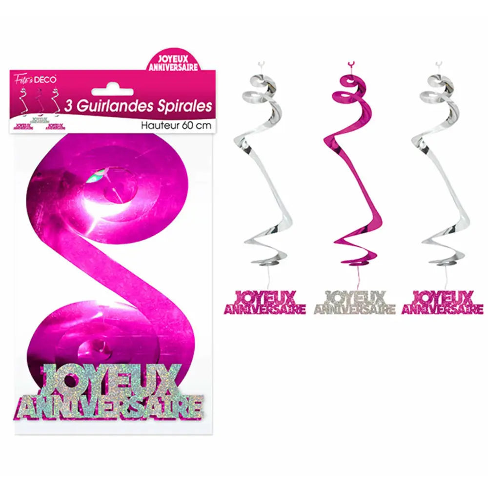 3 Guirlandes Spirales - Fuchsia