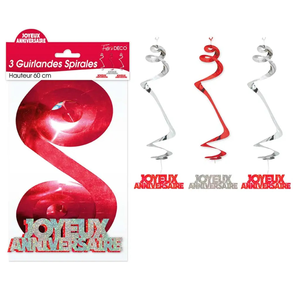 3 Guirlandes Spirales - Rouge