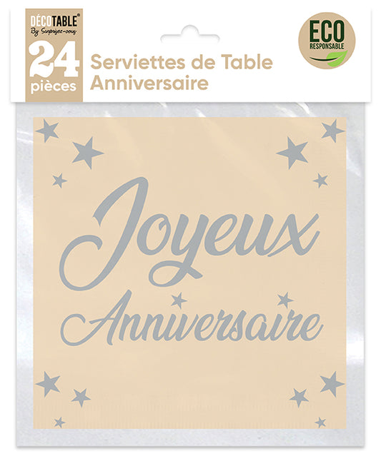 Serviettes de table Anniversaire x24 - Eventail des couleurs : Blanc<br/>