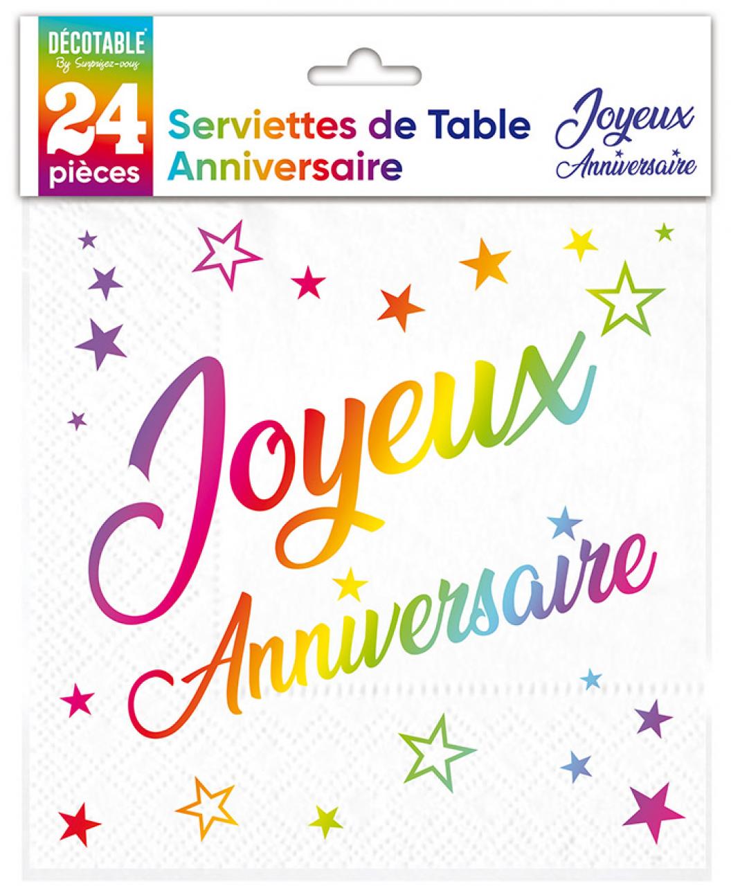 Serviettes de table Anniversaire x24 métallisée Multicolore - Tous les évènements de la vie : Joyeux anniversaire