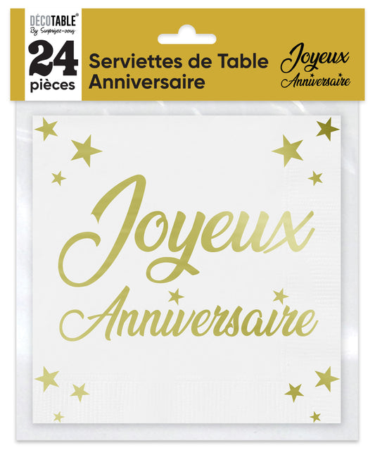 Serviettes de table Anniversaire x24 métallisée - Couleur : Or