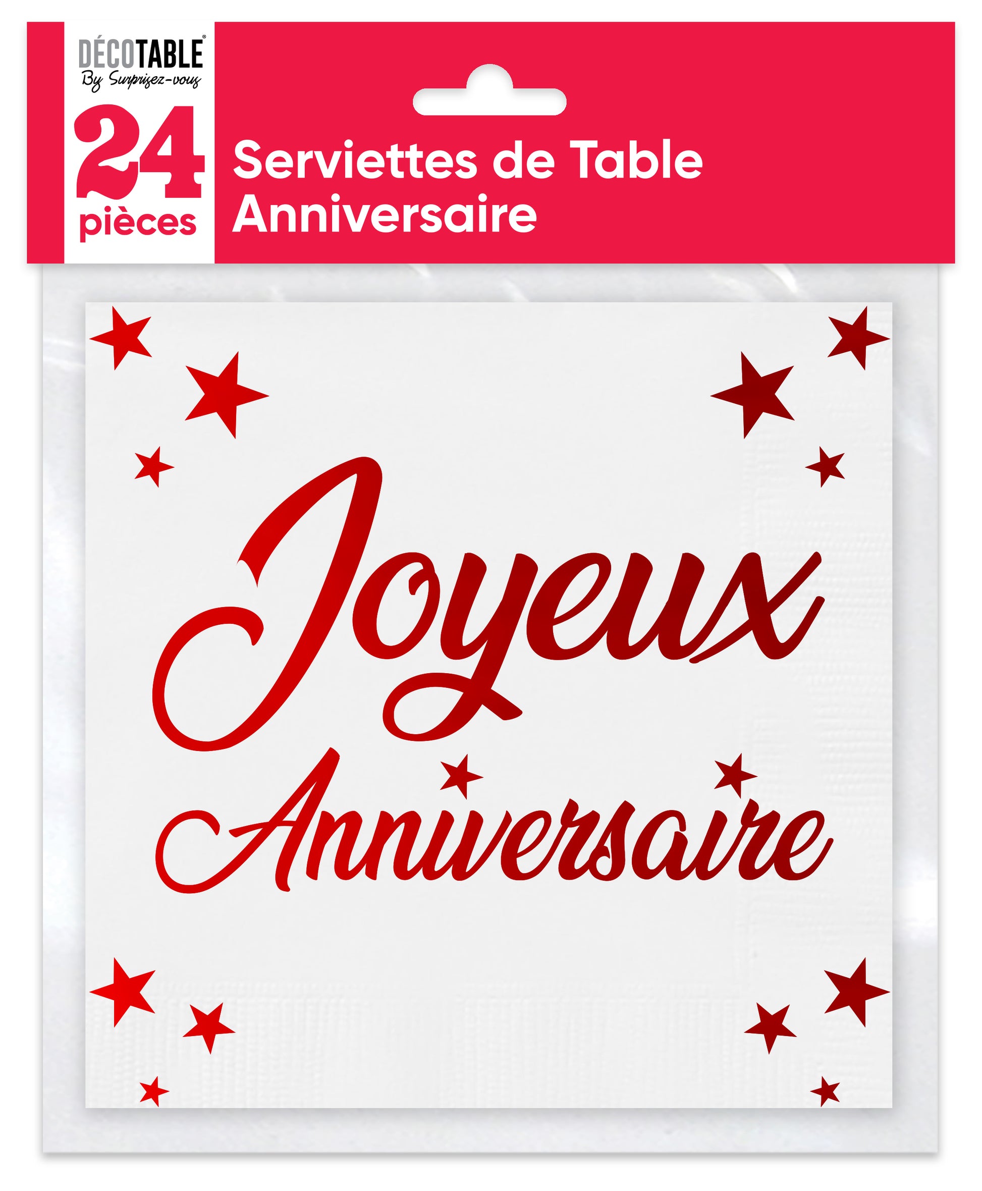 Serviettes de table Anniversaire x24 métallisée - Couleur : Rouge