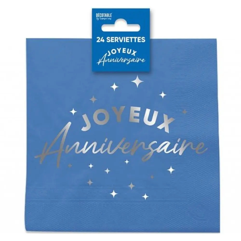 24 Serviettes en Papier ''Joyeux Anniversaire'' - Bleu