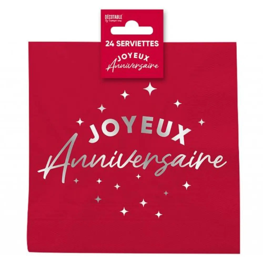 24 Serviettes en Papier ''Joyeux Anniversaire'' - Rouge