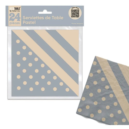 24 Serviettes en Papier ''Festif'' - Gris Pastel