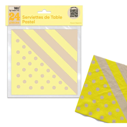 24 Serviettes en Papier ''Festif'' - Jaune Pastel