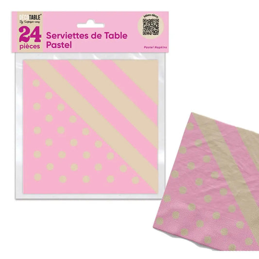 24 Serviettes en Papier ''Festif'' - Rose Pastel