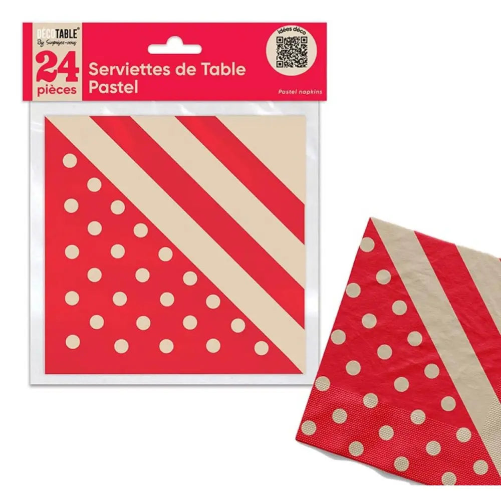 24 Serviettes en Papier ''Festif'' - Rouge Pastel