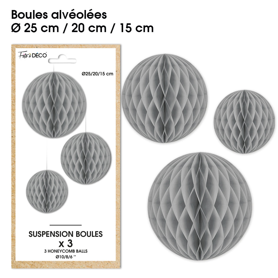 Suspensions boule alvéolée - Eventail des couleurs : Gris