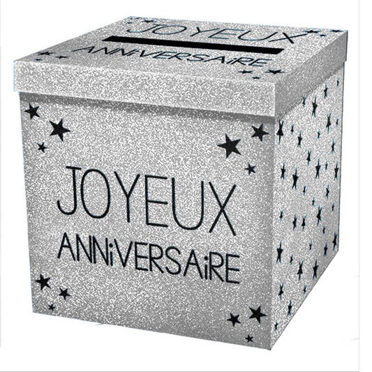 Urne joyeux anniversaire paillette Argent