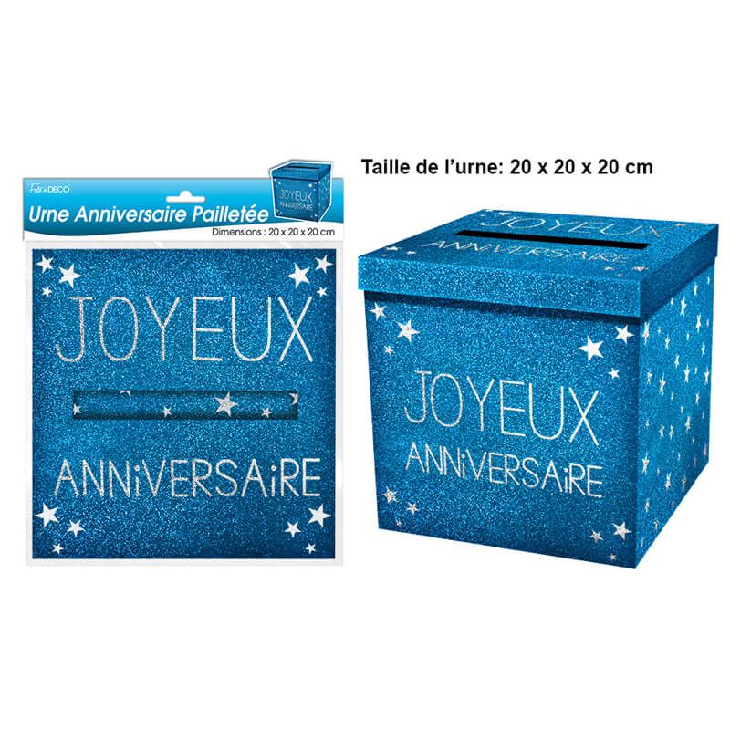 Urne joyeux anniversaire paillette Bleu