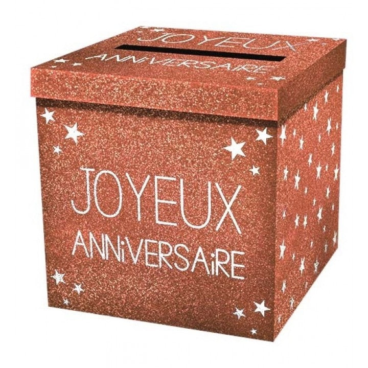 Urne joyeux anniversaire paillette Cuivrée