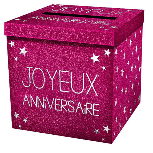 Urne joyeux anniversaire paillette Fuchsia